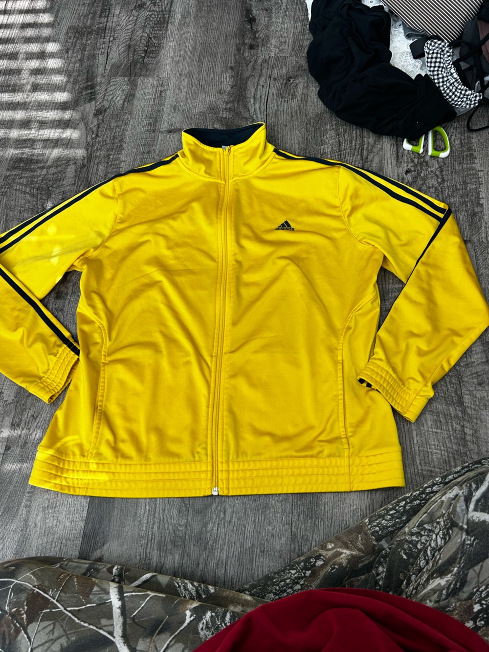 adidas Yellow Full-Zip Performance Track Jacket with Black Stripes